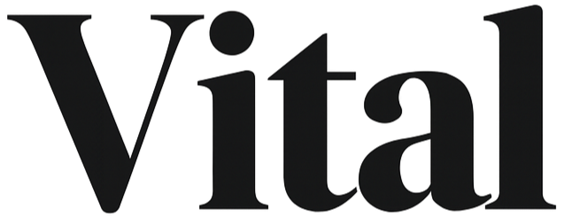 Black 'Vital' logo on a white background