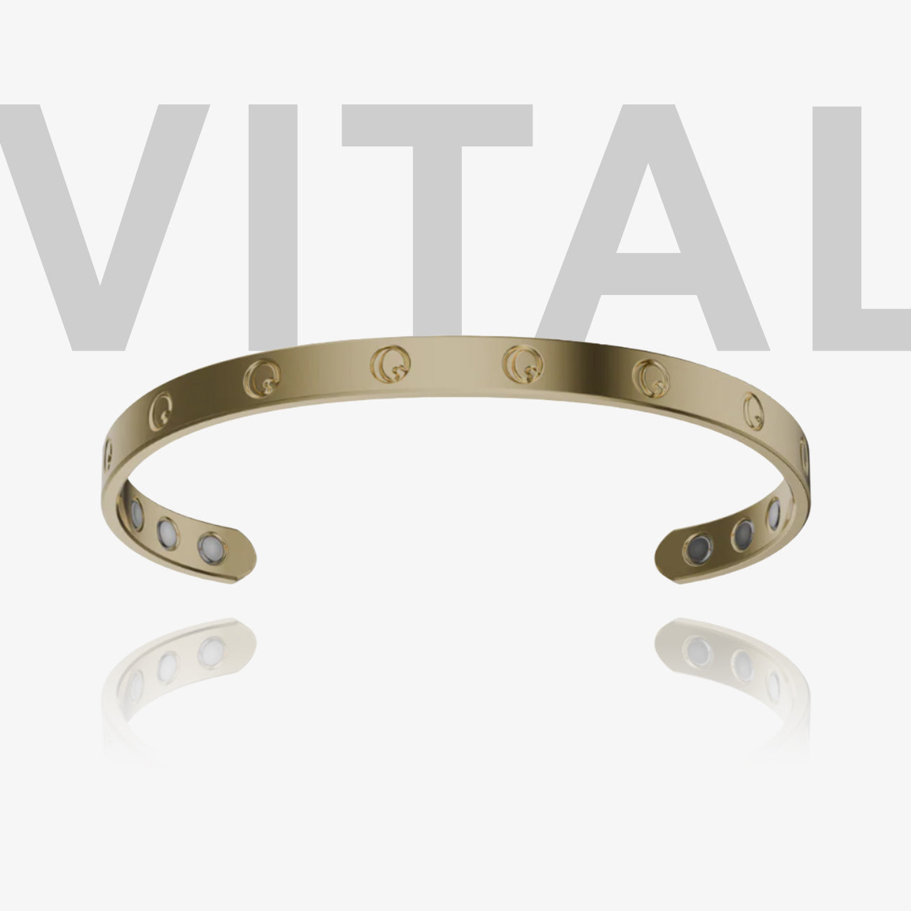 Gold bracelet with small stones on a white background with 'VITAL' text.