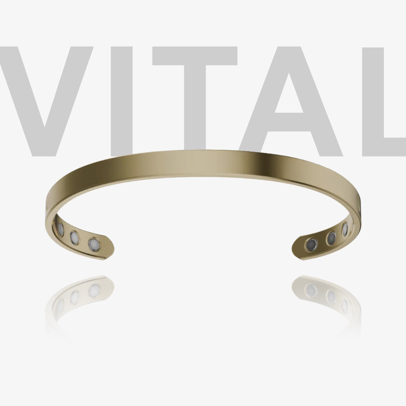 Gold bracelet with embedded lights on a white background, featuring the brand 'Vital'.